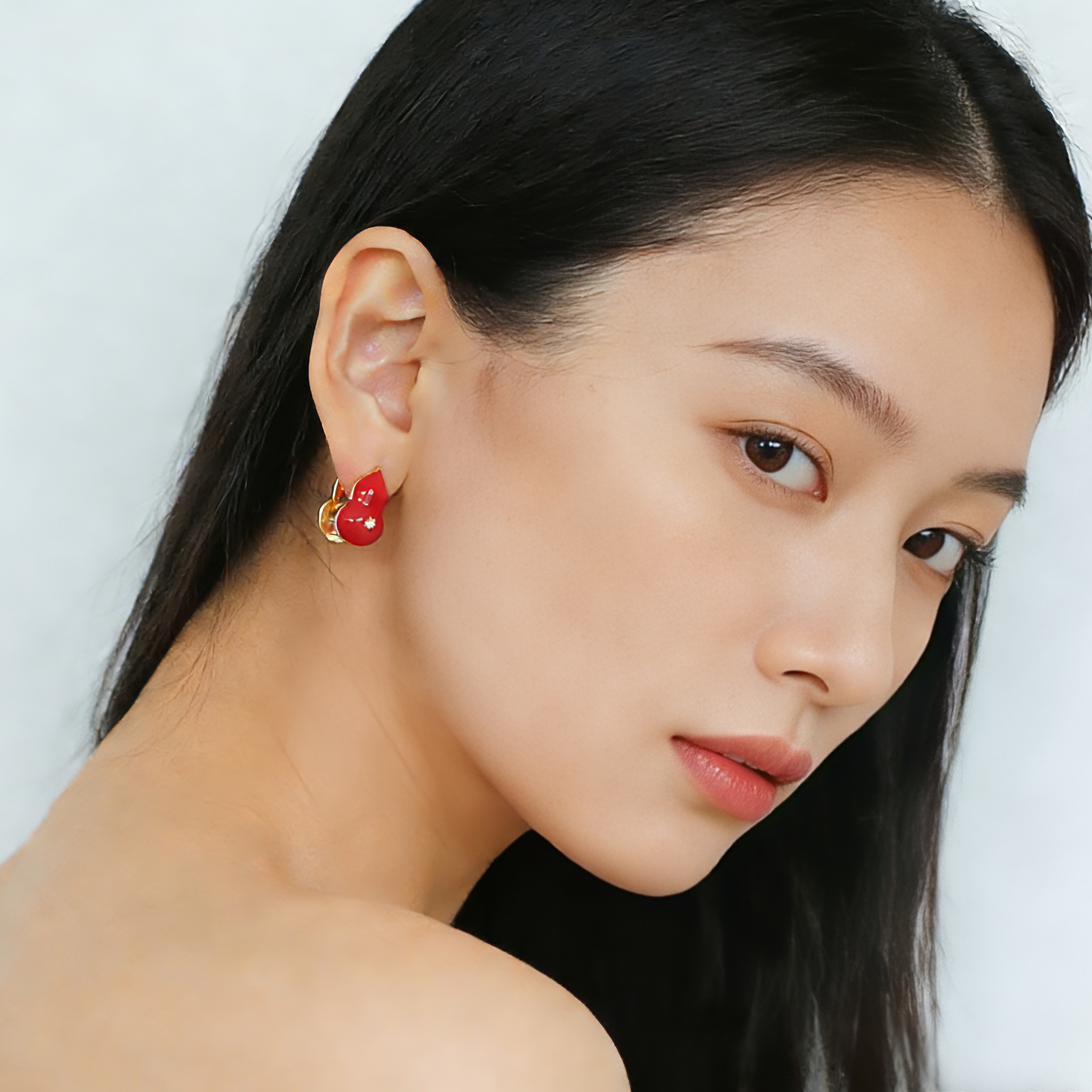 新年双面葫芦耳钉复古红珐琅双面佩戴耳扣轻奢高级感气质女饰品,淘宝优惠券,粉丝福利购,淘宝优惠卷