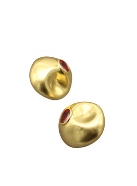 意大利复古时尚首饰不规则石榴石锆石耳环戒指套装做旧开口戒指