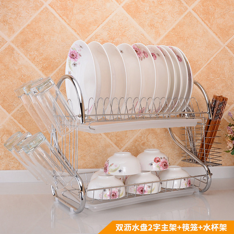 台面双层不锈钢沥干碗碟多功能沥水厨房碗筷置物架家用汲水晾碗架_虎窝淘