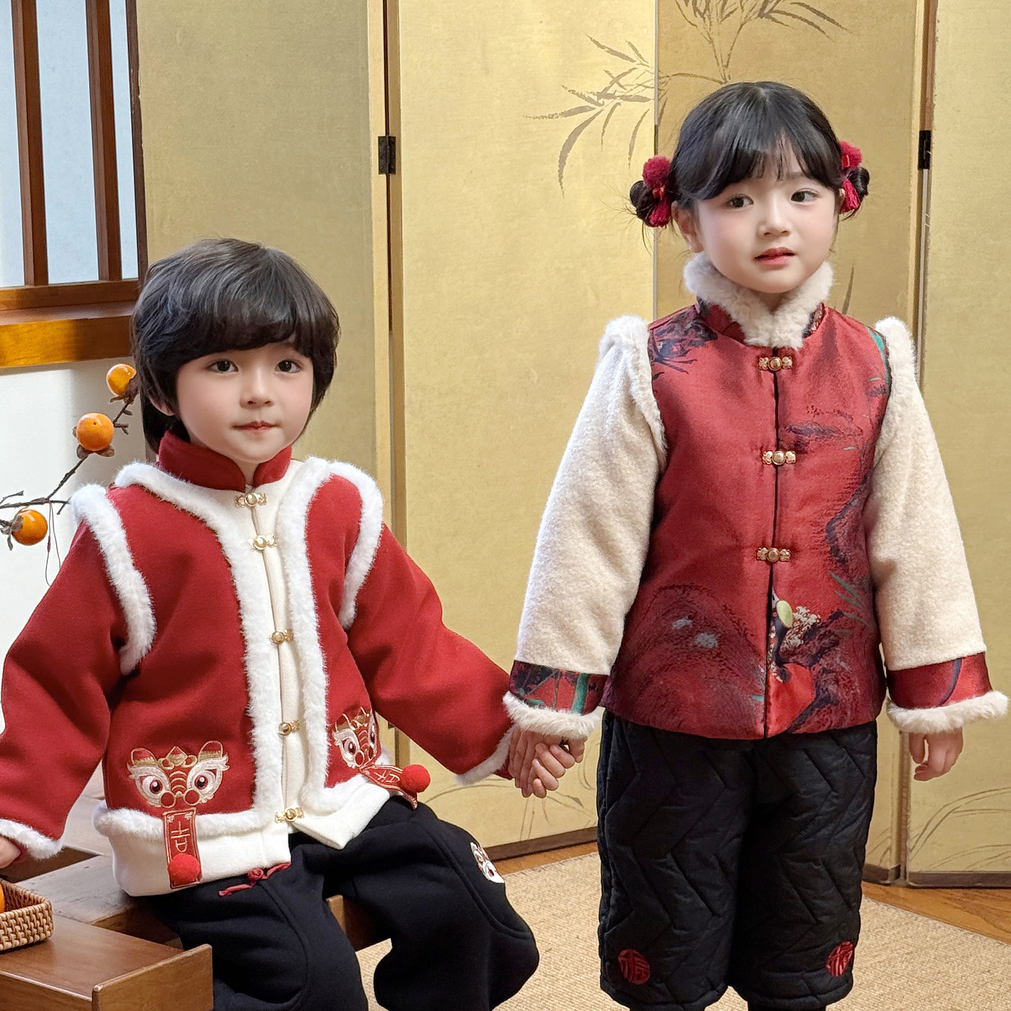 儿童拜冬年服女童拜年服冬装过年衣服男童新年唐装套装加厚姐弟装,淘宝优惠券,粉丝福利购,淘宝优惠卷