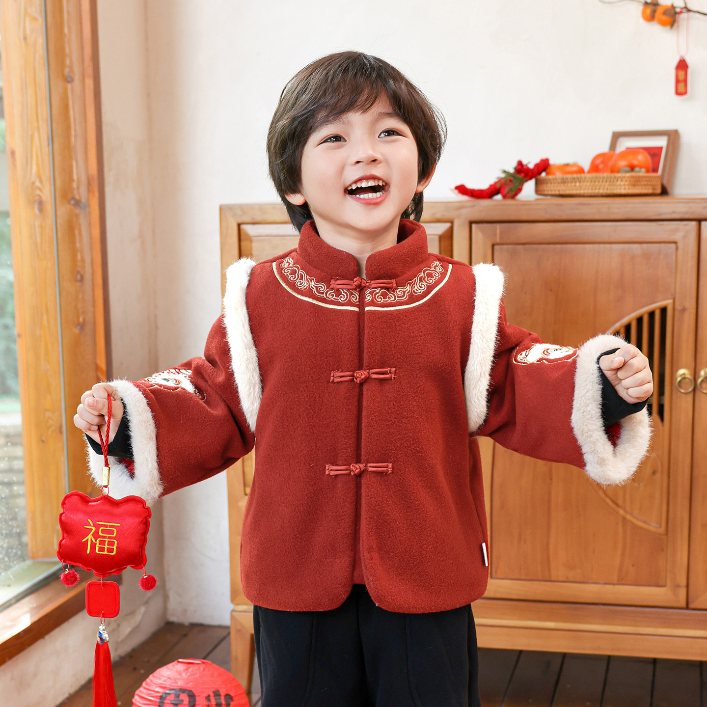 儿童红色外套冬男童冬季加厚童装2025新款小男孩新年上衣过年喜庆,淘宝优惠券,粉丝福利购,淘宝优惠卷