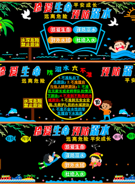 珍爱生命预防溺水黑板报装饰墙贴