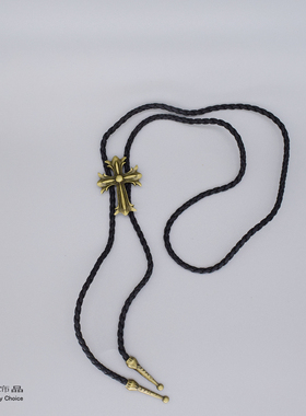 合金皮绳男女十字架毛衣链