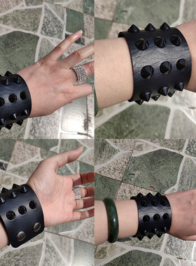 非主流风夸张黑色铆钉皮质手环