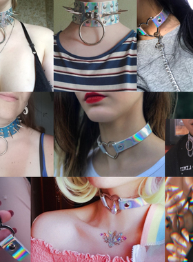 夸张欧美镭射夜店街拍链条皮项圈