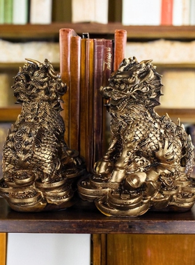 仿铜麒麟摆件一堆乔迁镇宅客厅全关办公室招财公司开业树脂摆设