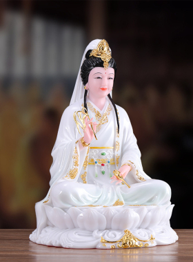 汉白玉观音菩萨妙善坐莲观音摆件