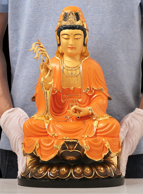 纯铜观世音菩萨坐莲家用摆件