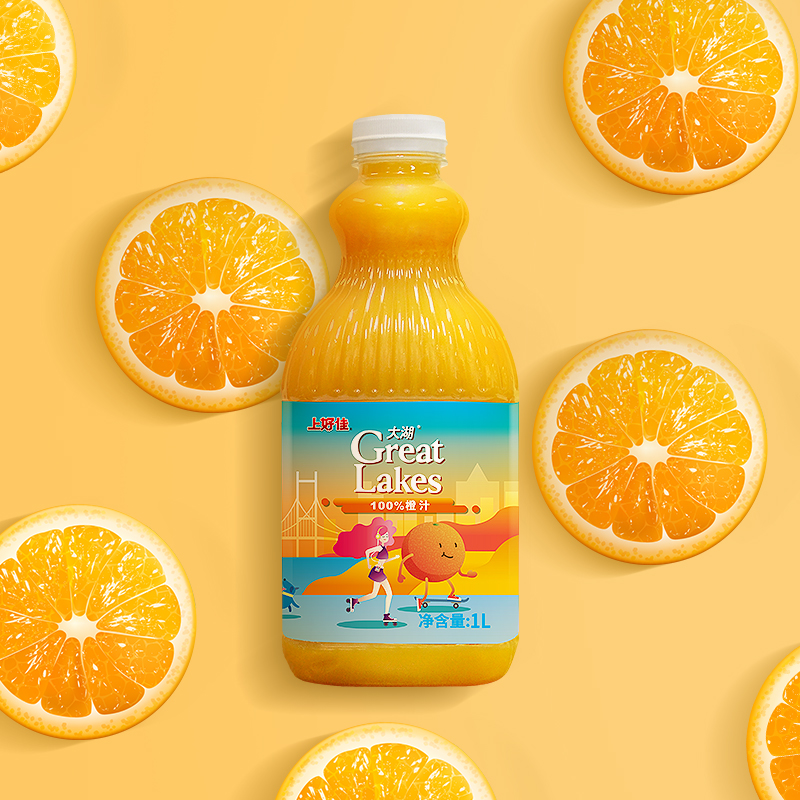 上好佳大湖100%橙汁果汁饮料1L*2瓶