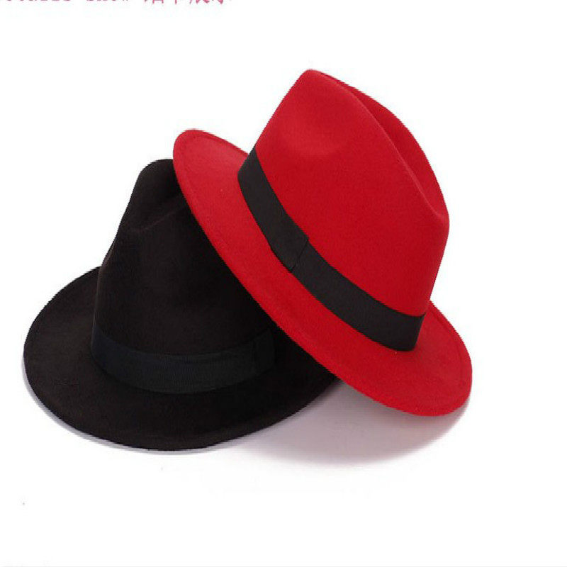 新款秋冬季红色爵士礼帽男女时尚休闲百搭毛呢韩版潮蓝色毡帽黑色,淘宝优惠券,粉丝福利购,淘宝优惠卷