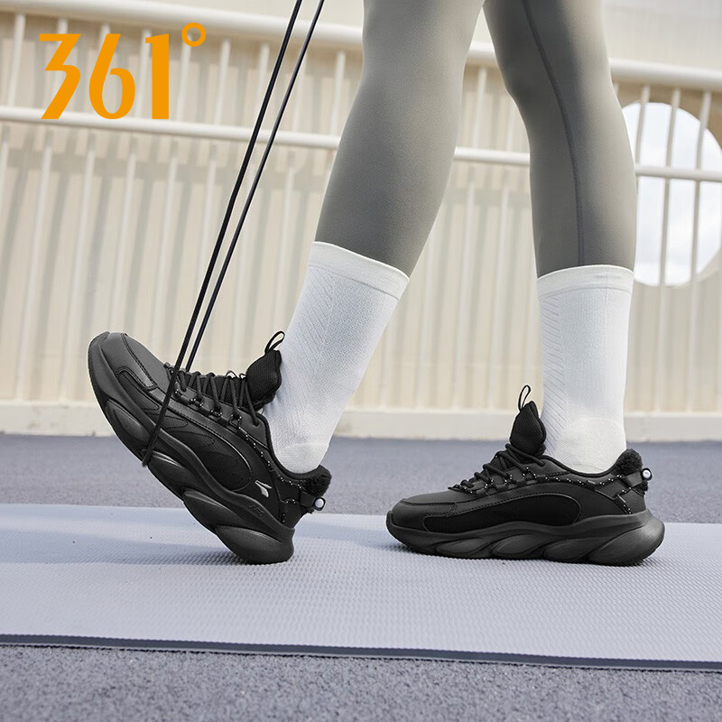 灵狐361女鞋运动鞋2024秋冬新款皮面防水跑步鞋子加绒棉鞋休闲鞋