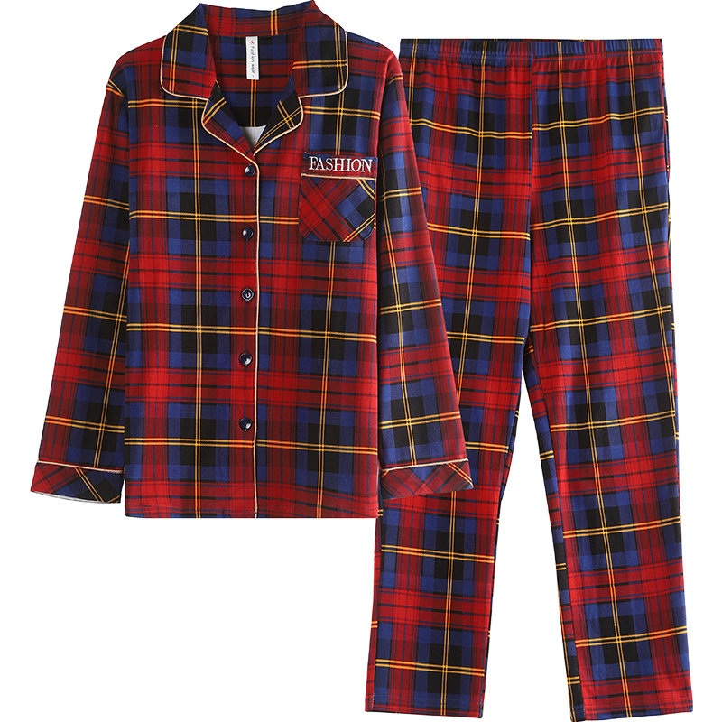 春秋款纯棉长袖可外穿格子居家睡衣 繁花浪漫服饰睡衣/家居服套装