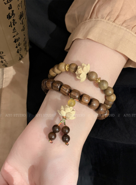 禅意莲花手链女莲花楼绿檀木手串