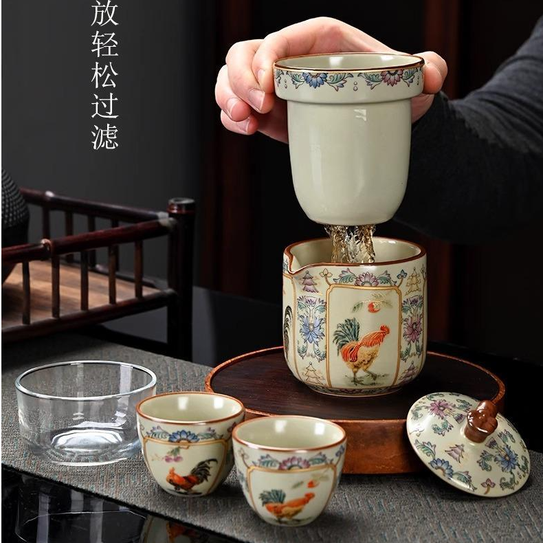 汝窑旅行茶具套装便携式一壶三杯陶瓷泡茶壶车载户外露营喝茶装备,淘宝优惠券,粉丝福利购,淘宝优惠卷