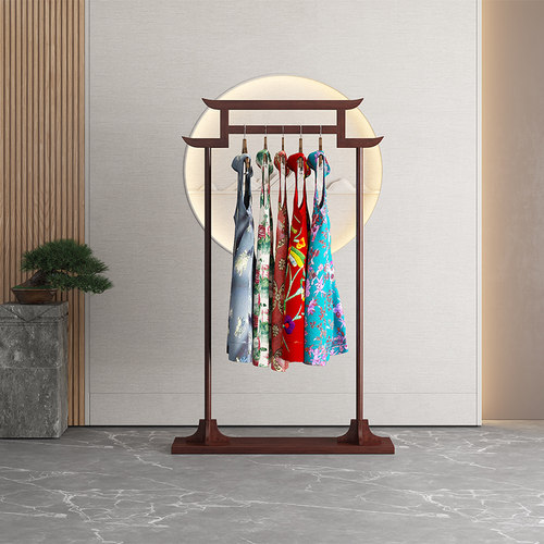 新中式古典衣帽架落地简易挂衣架卧室家用秀禾服装展示民宿实木复 - 图0