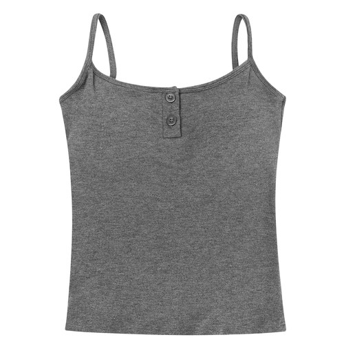 馨帮帮Bra 纯色纽扣磨毛加绒吊带背心女内搭外穿自带胸垫保暖上衣 - 图3