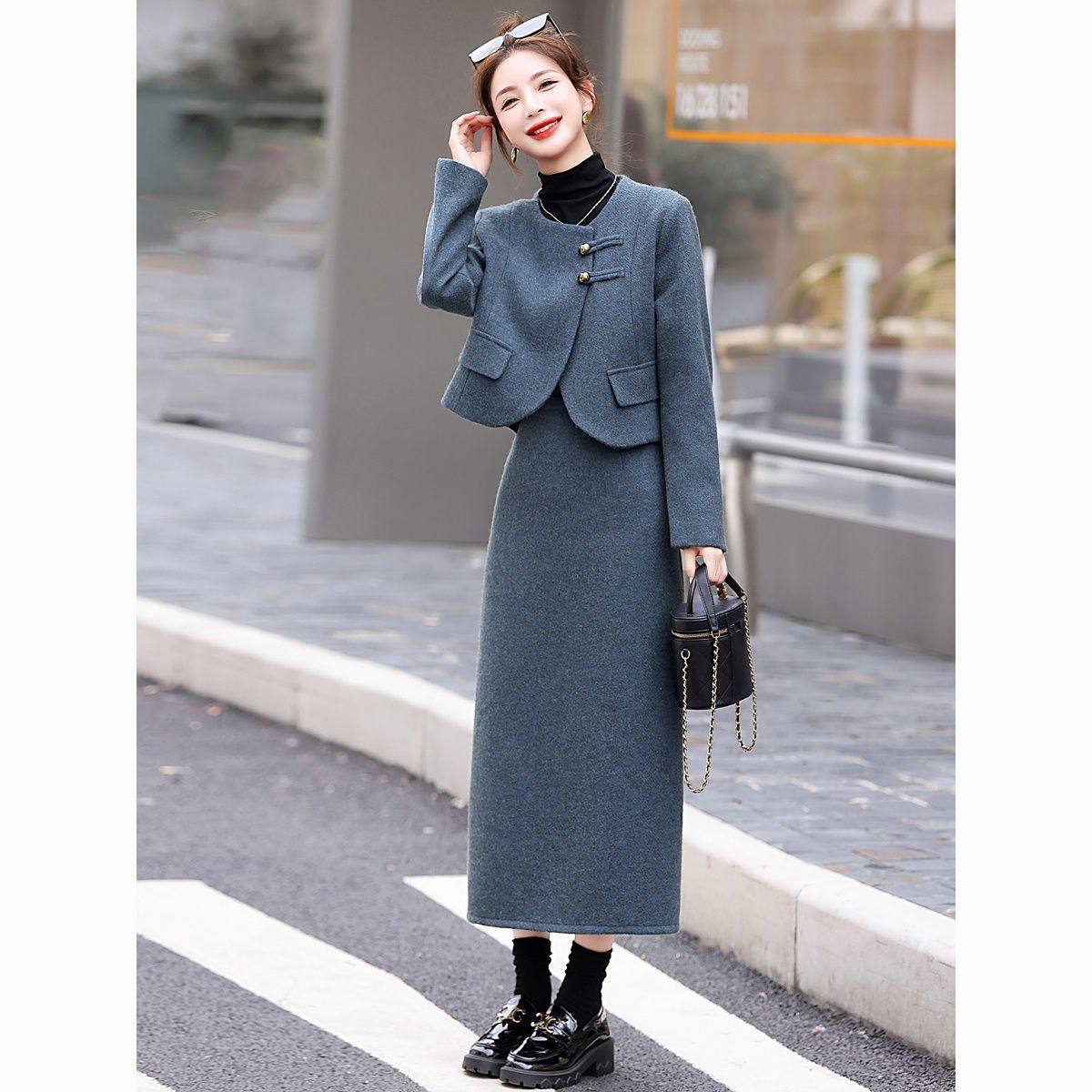 法式小香风毛呢外套女秋冬季高级感气质名媛小个子半身裙两件套装,淘宝优惠券,粉丝福利购,淘宝优惠卷
