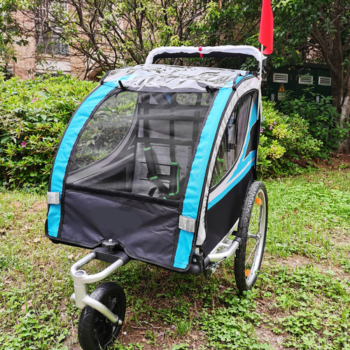 网红徒步推车户外直播自行车拖车儿童双座位减震万向轮单车后挂车 - 图0