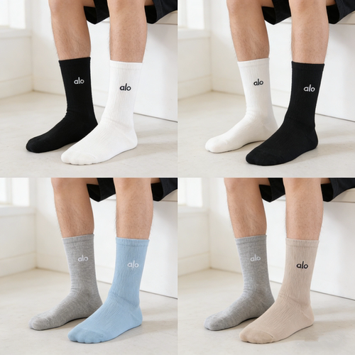 金智秀同款Alo yoga女士运动跑步瑜伽普拉提纯棉袜男高筒四季袜子 - 图0