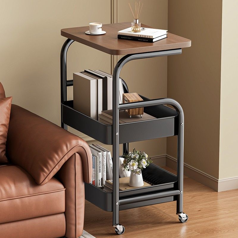 德国中古客厅可移动茶几小推车储物带轮卧室床边铁艺胡桃木收纳桌,淘宝优惠券,粉丝福利购,淘宝优惠卷