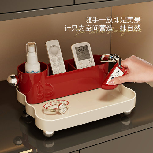 遥控器收纳盒客厅茶几轻奢高档抽纸盒一体桌面放钥匙床头柜置物架 - 图3