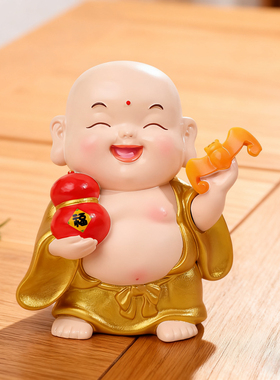 新中式福运小弥勒佛像摆件和尚桌面装饰品佛学工艺品招财风水摆设