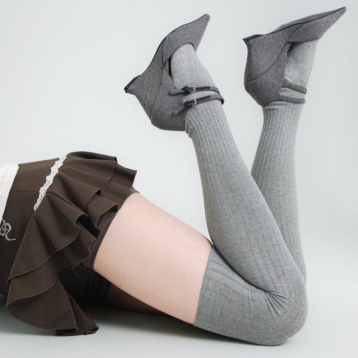 SS2L秋冬新款时尚竖纹双针纯色甜酷辣妹压力显瘦长筒过膝大腿袜女,淘宝优惠券,粉丝福利购,淘宝优惠卷