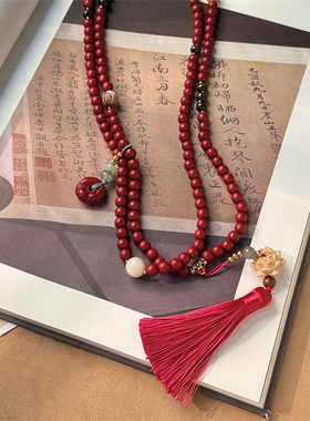红色朱砂串珠中国风新中式斜挎链