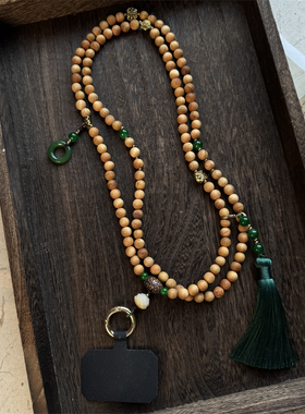 新中式崖柏香樟木国风手机斜挎链