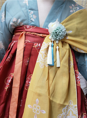 原创汉服绢花发夹流苏对夹压襟唐风后压披帛固定拍照写真古风头饰