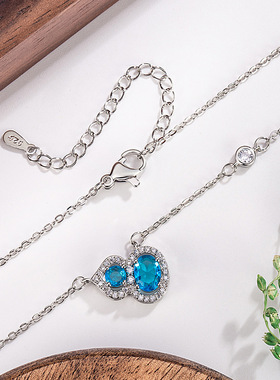 蓝色葫芦项链镶钻锆石福禄好运锁骨吊坠轻奢小众2025新款网红礼物