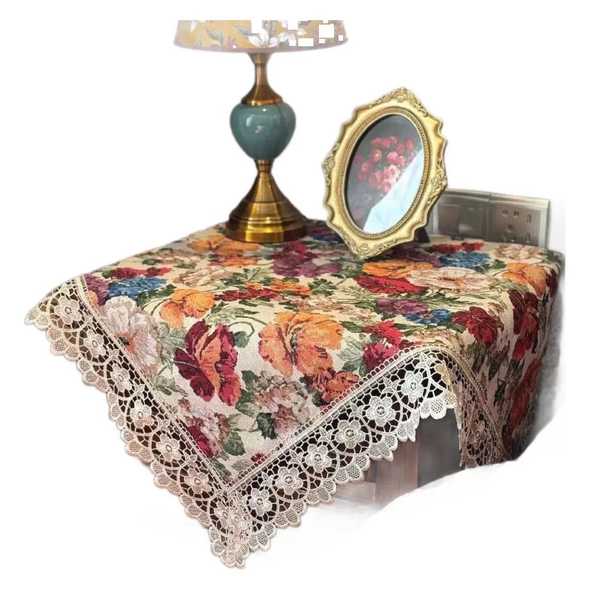 美式复古花卉蕾丝边床头柜盖巾边几布床头柜万能盖巾边几柜多用,淘宝优惠券,粉丝福利购,淘宝优惠卷