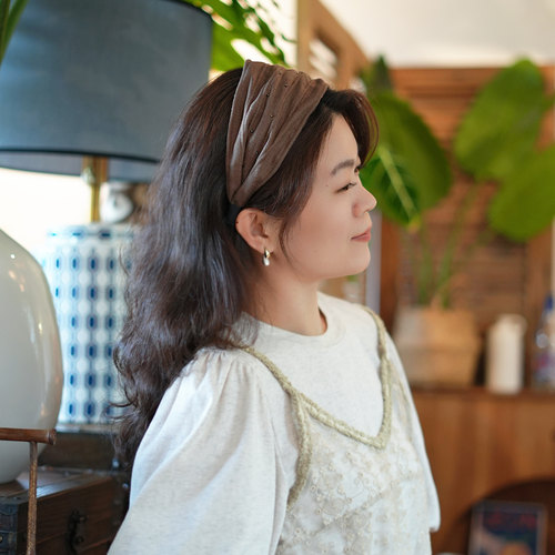 夏季淡人高知穿搭日系亚麻钉珠宽边发箍女高级感老钱风遮白发头箍 - 图2