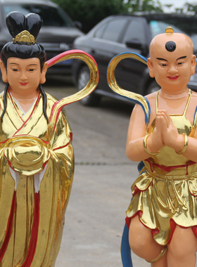 树脂玻璃钢彩绘金童玉女观音佛像