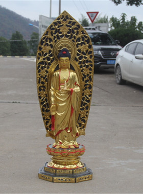 东方寺庙玻璃钢贴金彩绘菩萨摆件