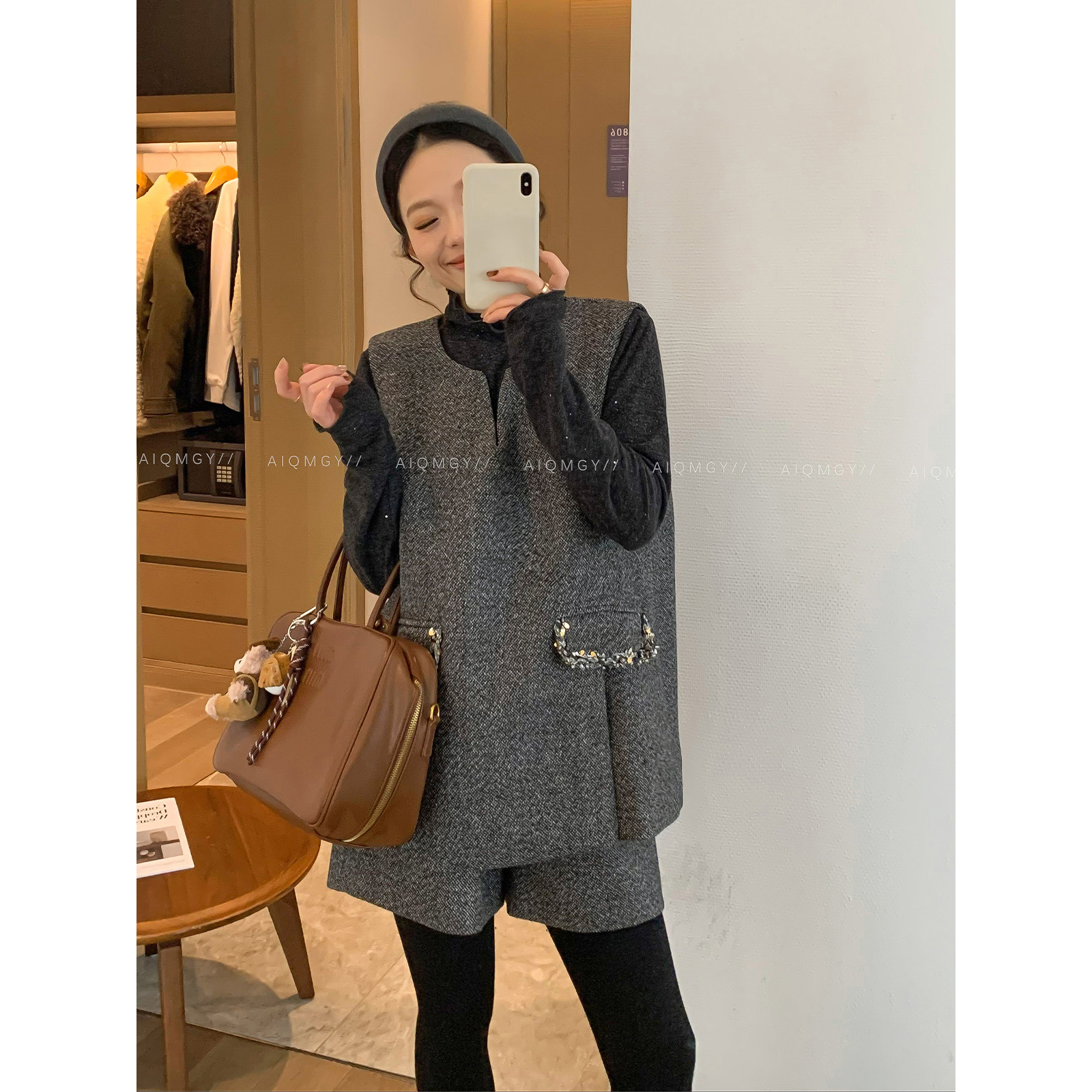 爱情魔鬼鱼 灰色时尚套装女2025冬季新款马甲背心阔腿短裤两件套,淘宝优惠券,粉丝福利购,淘宝优惠卷