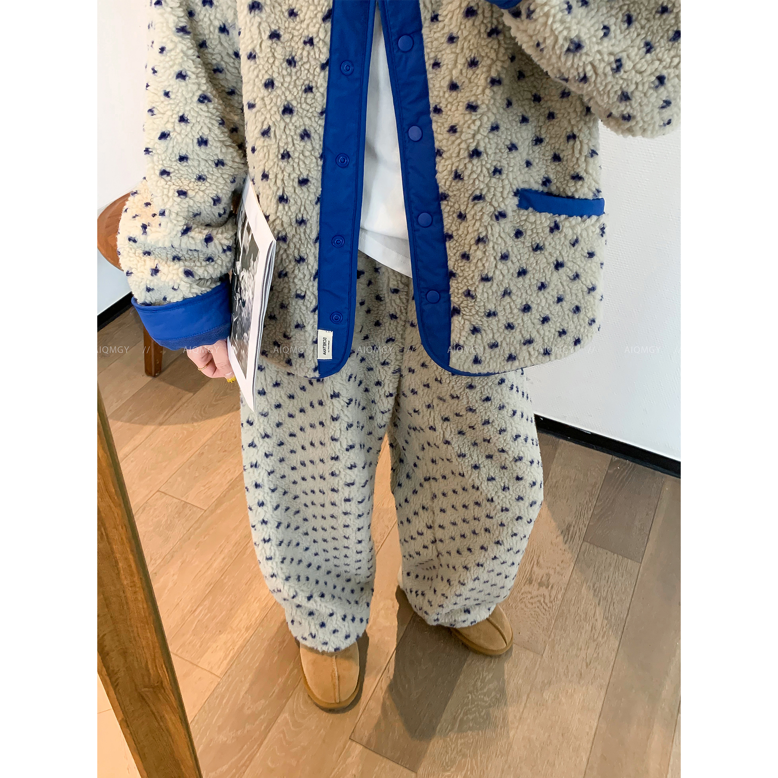 爱情魔鬼鱼 波点家居服套装女2025冬季新款宽松睡衣阔腿裤两件套 - 图1