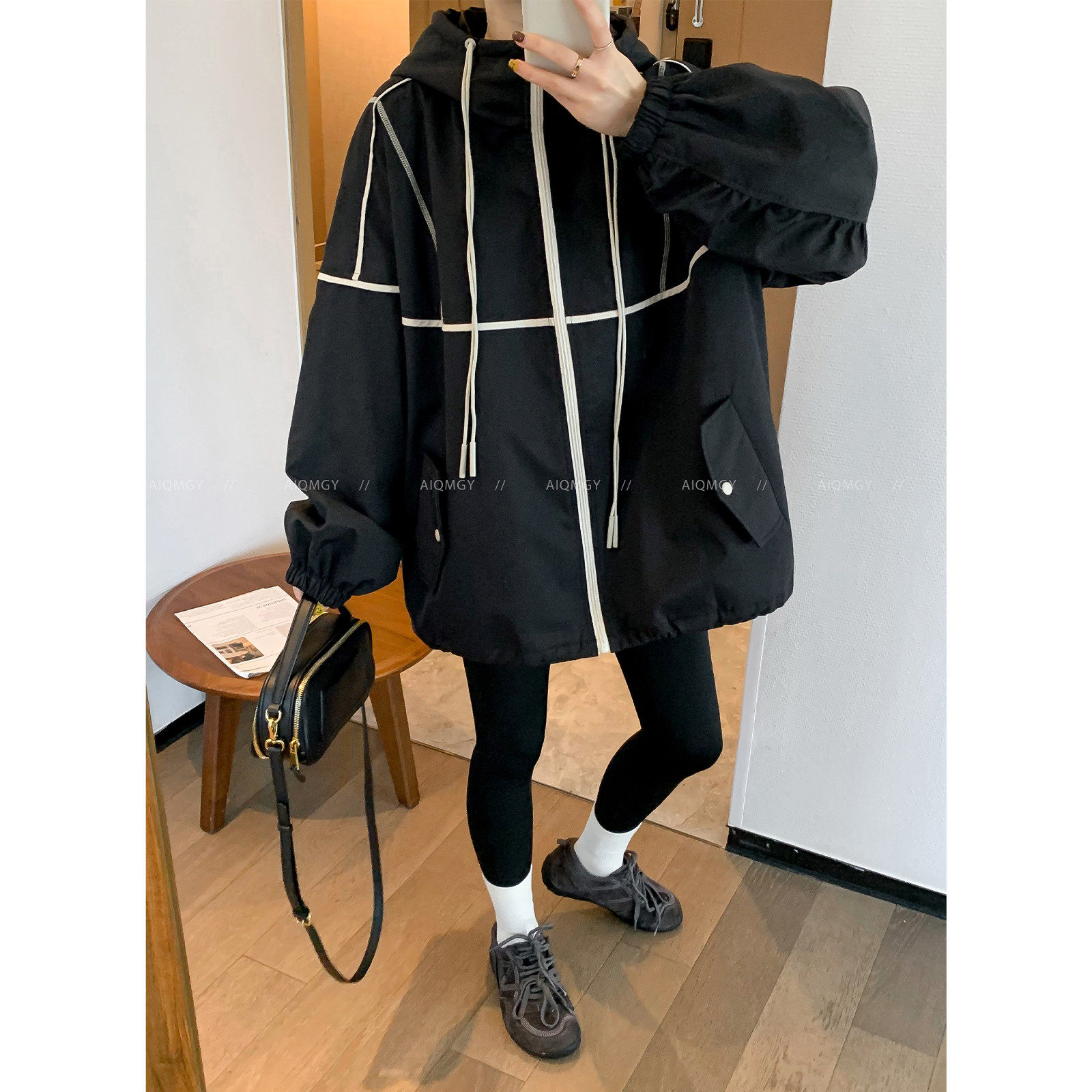 爱情魔鬼鱼 杏色高级感连帽冲锋衣女2025年秋冬夹棉宽松休闲外套,淘宝优惠券,粉丝福利购,淘宝优惠卷