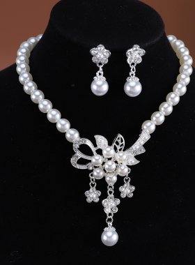 群群合金珍珠项链耳环礼服套装