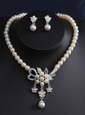 群群合金珍珠项链耳环礼服套装