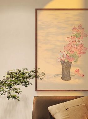 奶油风牡丹花蓝装饰画极简高级感法式中国风小众大幅玄关客厅挂画