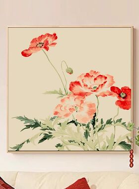 中国风花卉客厅沙发背景墙牡丹海棠桃花新中式高级感挂画装饰画