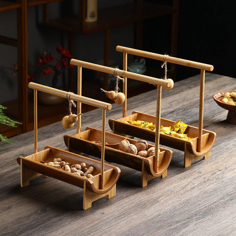 提手茶点盘竹制品桌面干果盘收纳盒家用精致中式复古手工提篮碟子,淘宝优惠券,粉丝福利购,淘宝优惠卷