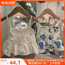 Nma Korean childrens dress 2022 Summer new girl Girl Foreign Crumbed Blouse Blouse Girl Harnesses Short Sleeves Sleeveless