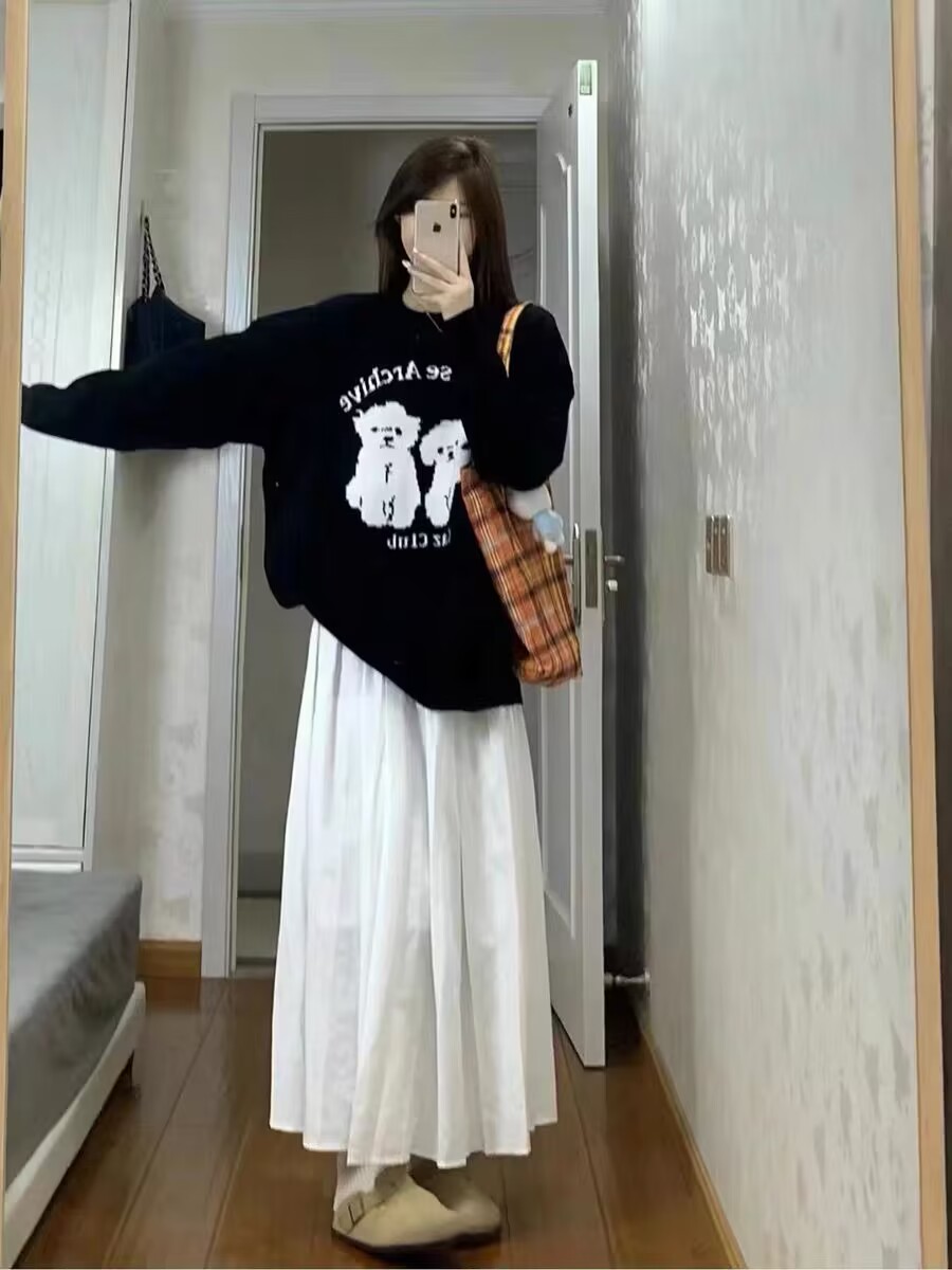 秋冬新款宽松慵懒风复古撞色毛衣