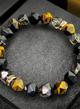 黑曜石水晶手链黑玛瑙虎眼石手串