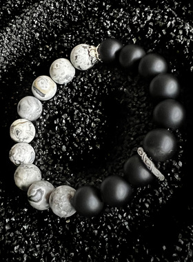 潮男石头手链原创设计黑玛瑙星空