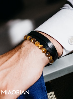 潮男手链男士虎眼石玛瑙原创设计