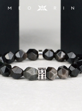 手链男高级感黑曜石银曜石手串