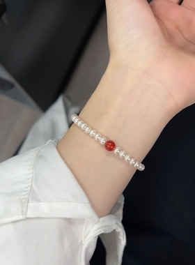 天然红玛瑙珍珠手链女转